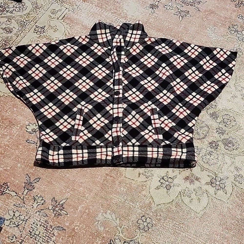 Liz Claiborne Active Plaid Fleece Button-Up Dolman Sleeve Poncho Cape Size XL - Picture 7 of 11
